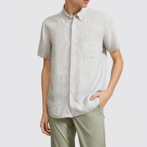 NWT Everlane The Linen Short-Sleeve Standard Fit Shirt Stone Wht Stripe S  0493